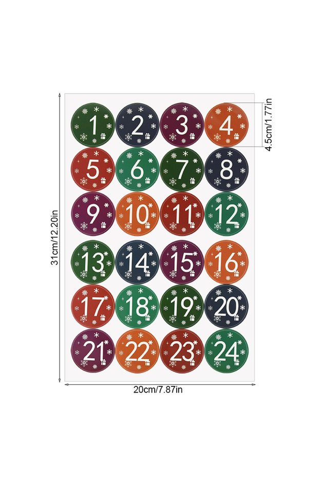 1600*900*700MM A09 Christmas Circular Stickers 24 Number Stickers Christmas Countdown Stickers Carto