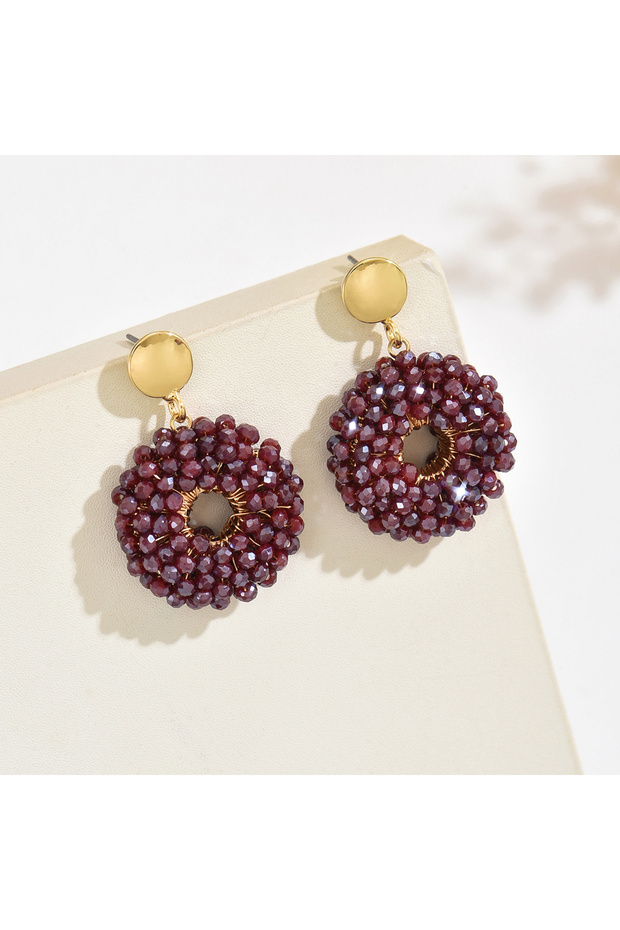 Burgundy Handmade round Bead Earrings Fashionable Minimalist Design Suitable for Parties And Daily W