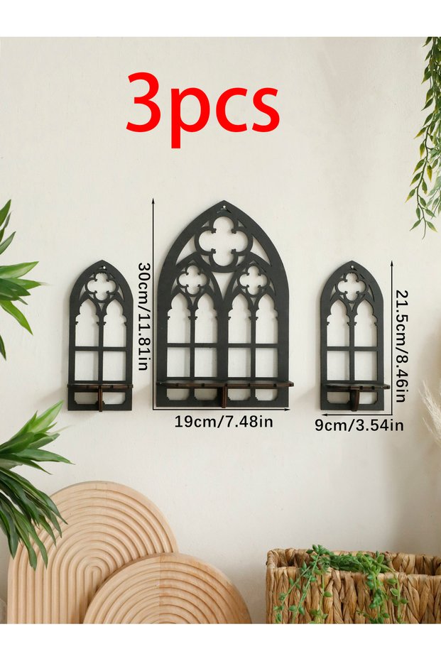 TK092-T-7491 1/3Pc Gothic Wooden Hollow Wall Decoration Wall Decor Vintage Cathedral Arch Frame Goth