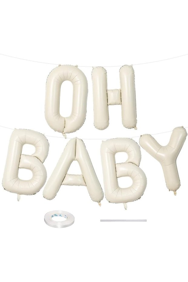 16 inch Cream - Oh Baby 16/40 Inch Beige OH BABY Balloon for Baby Shower, Ivory Alphabet Oh Baby Bal