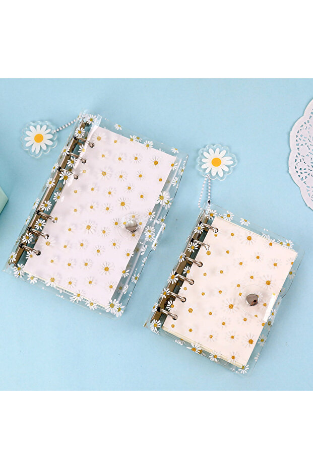 A6 Only Cover A7/A6 Cute Daisy Spiral Binder Notebook Agenda Cover with Storage Bag Kawaii Transpare