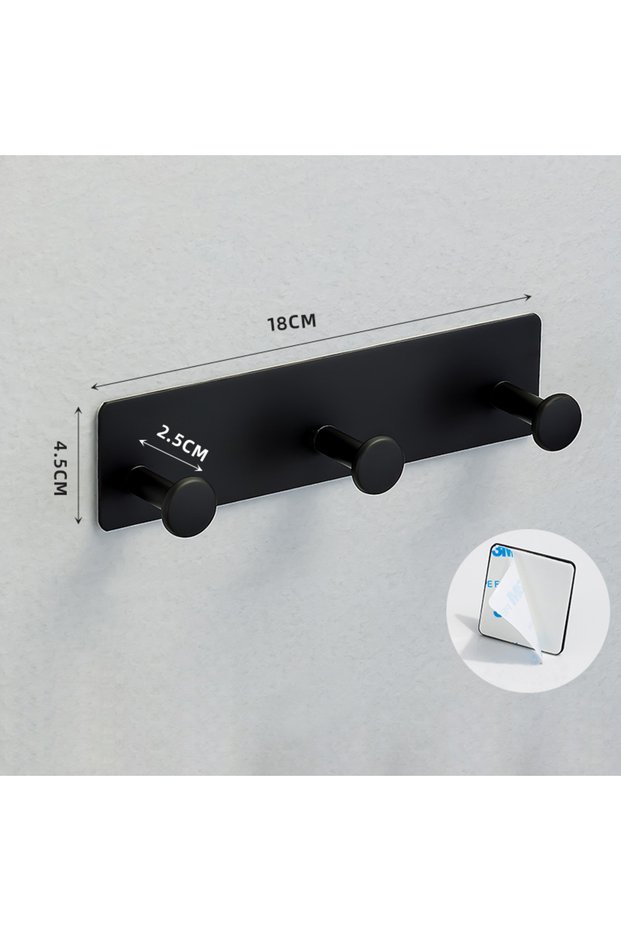 Black 3 Hook Coat Rack Wall Mounted, Adhesive Coat Hooks, Stainless Steel Door Hooks for Hanging Hat