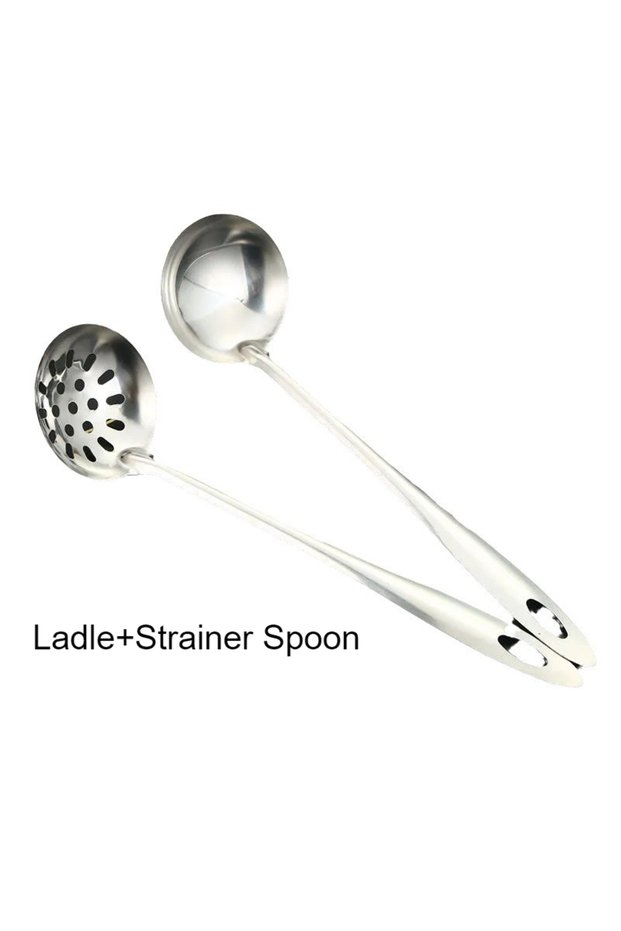 2Pcs Stainless Steel Soup Ladle Set - Extra Thick & Long Handle Large Serving Spoon for Hot Pot Soup
