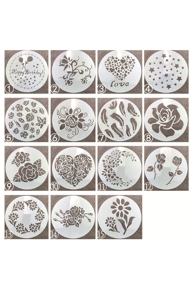 White 15PCS 15PC/set Round Lace Cake Stencils Template Cake Decorating Tools DIY Baking Bread Pastr