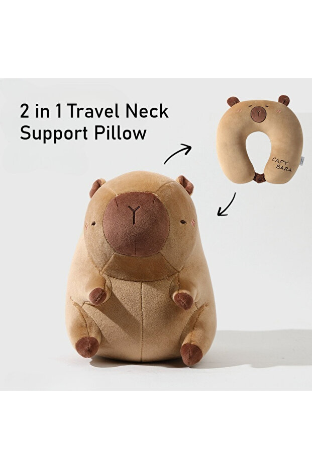 Style 1 Portable Kawaii Capybara U-shaped Plush Pillow 2 in 1 Travel Neck Support Pillow Cute Plush