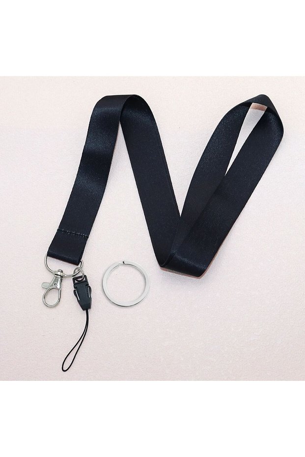 black Mobile Phone Lanyard Fashion Black Neck Strap Keychain Lanyard for ID Card Holder Keys Keychai