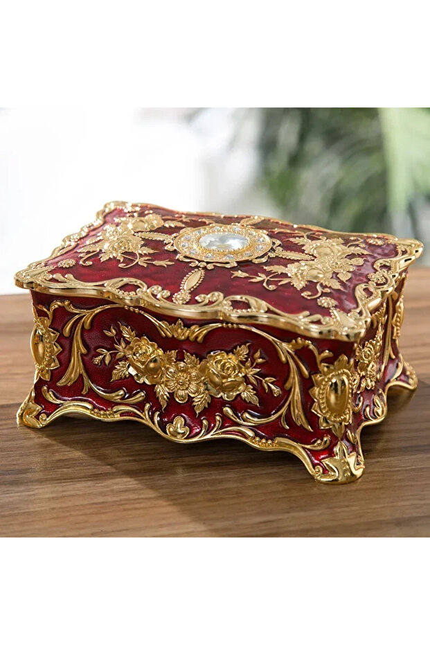 Red Metal Crafts European Style Retro Jewelry Box Creative High-end Ring Necklace Small Storage Box