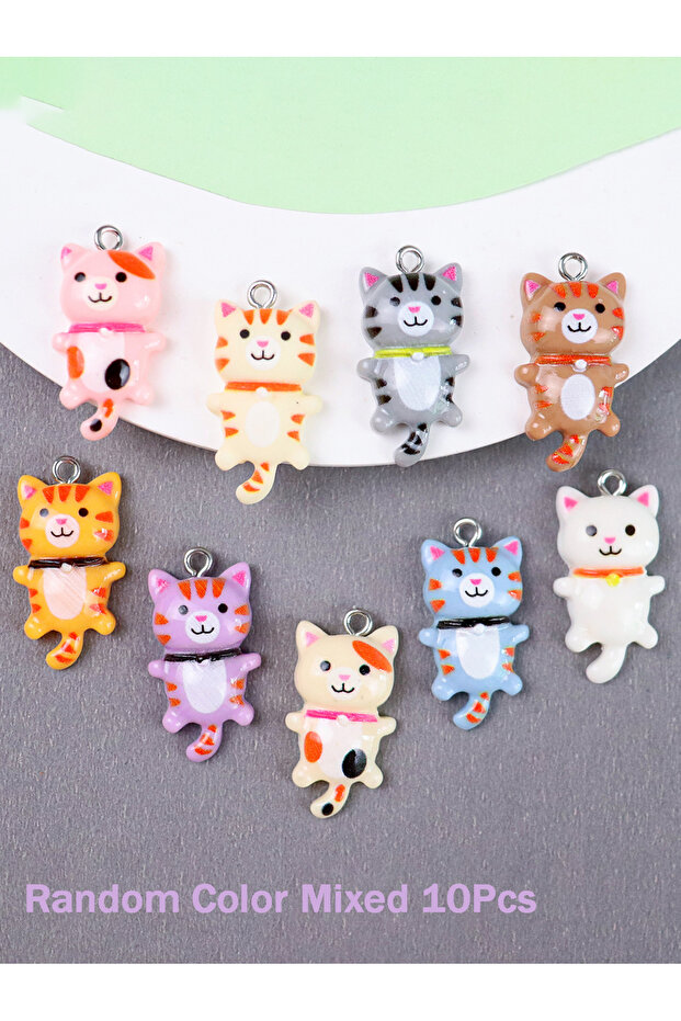 Random Mixed 10Pcs 10pcs 15*29mm Cartoon Cute Cat Design Charms 3D Resin Animal Pendants For DIY Bra