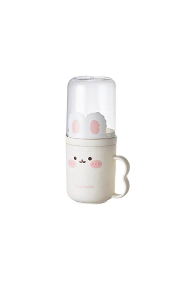 White Compact Portable Cartoon Toothbrush Box Mouthwash Cup Plastic Travel Wash Cup