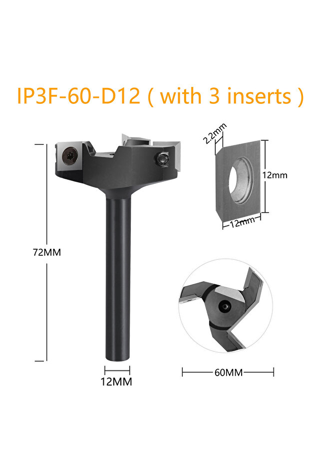IP3F-60-D12 Dreanique 3-Flute Wood Planer Bit 35mm 60mm Cutting Diameter 8mm 12mm Shank Spoilboard S