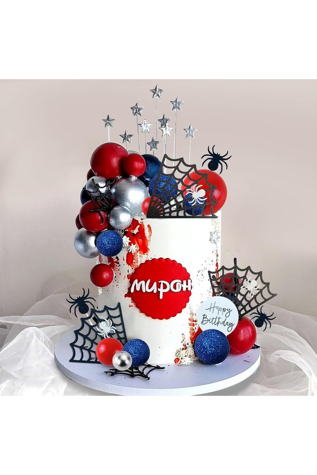 37pcs Spider Cake Topper Spider Web Cake Decorations Spider Theme Cake Decor Glitter Spider Happy Bi