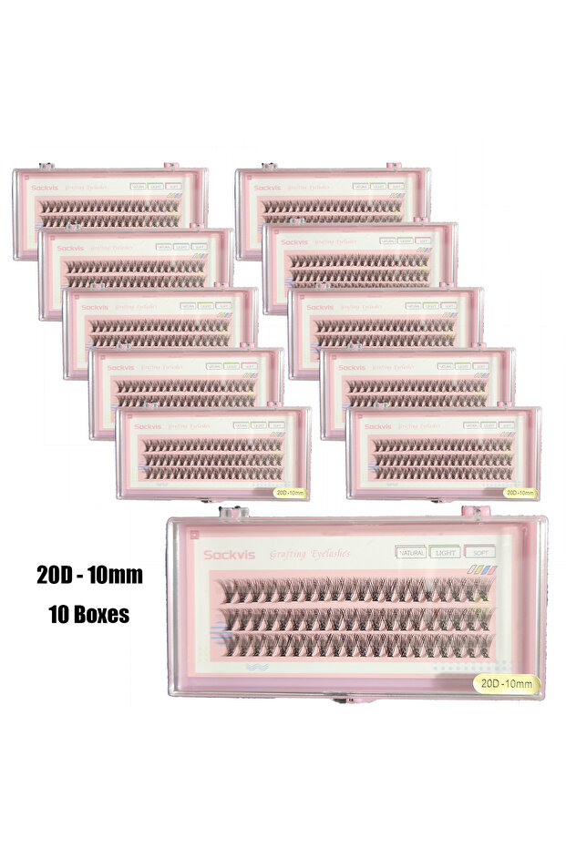 20D 10mm (10 Boxes) 10 Boxes of 20D 0.07mm Faux Mink False Eyelashes C Curl 8-14mm Mix Natural Eyela