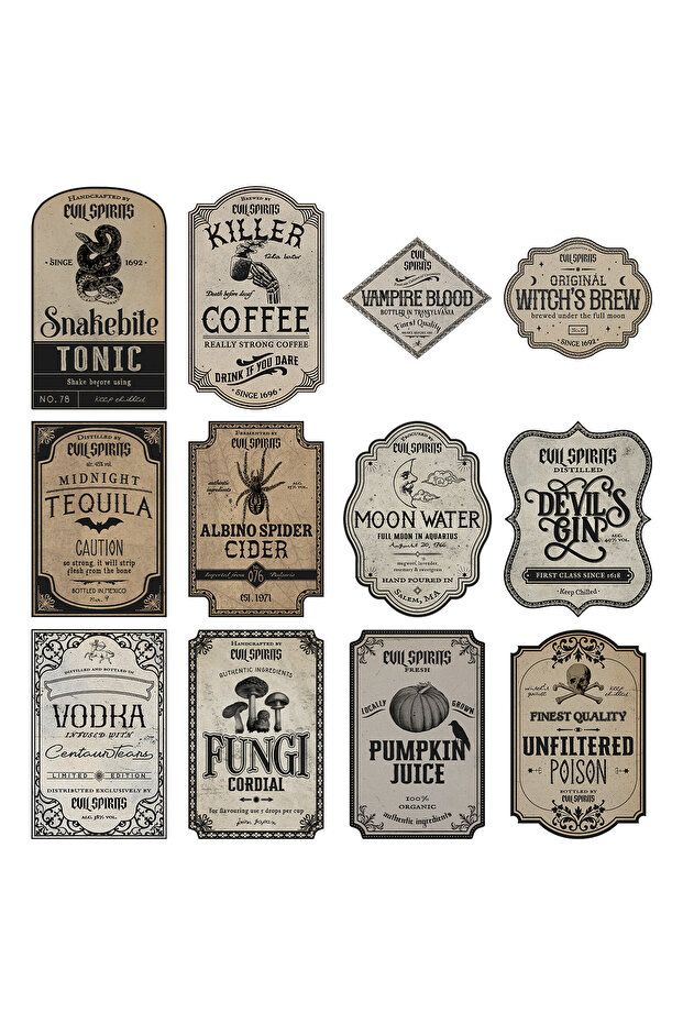 12pcs stickers 12pcs Vintage Halloween Wine Beverage Bottle Stickers,Spooky Medicine Bottle Labels F