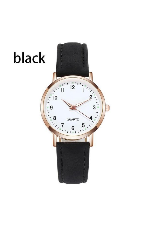 No black Ladies Diamond-studded Luminous Retro Female Watch Leather Belt Quartz Watch Women Simplici