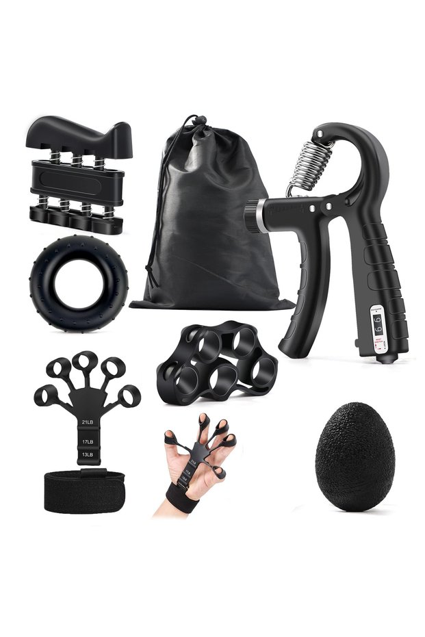 6pcs set-black 5-60Kg Adjustable Grip Strength Trainer with Finger Exerciser Hand Grip Strengthener