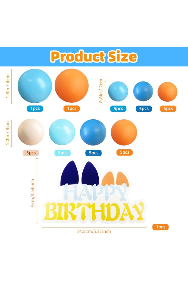 38pcs Balls Cake Toppers Blue Orange Birthday Cake Decorations for Baby Shower Birthday Cake Decorat
