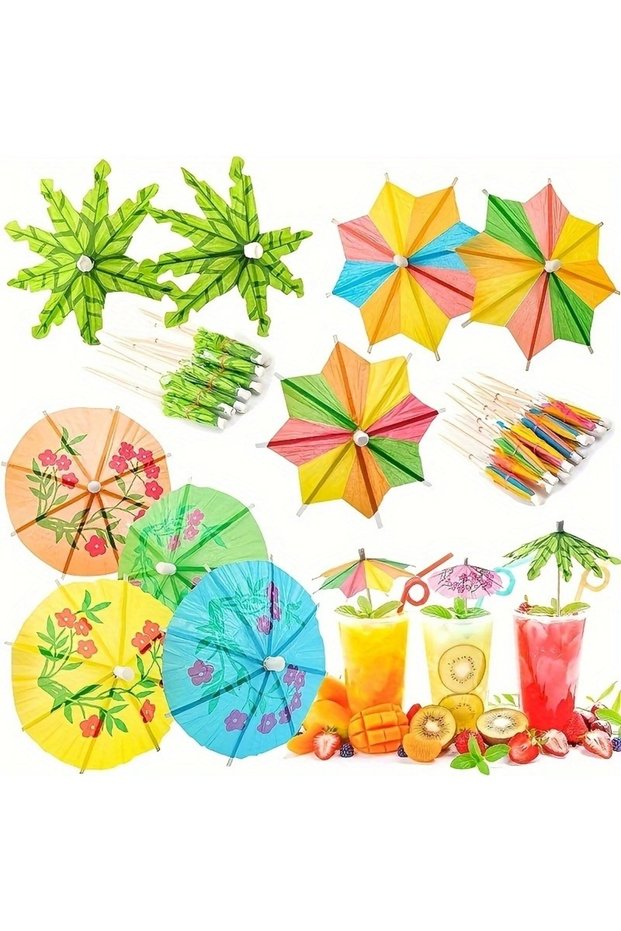 H 30Pcs Hawaiian Paper Umbrella Cocktail Picks Cupcake Toppers for Summer Tropical Birthday Party De