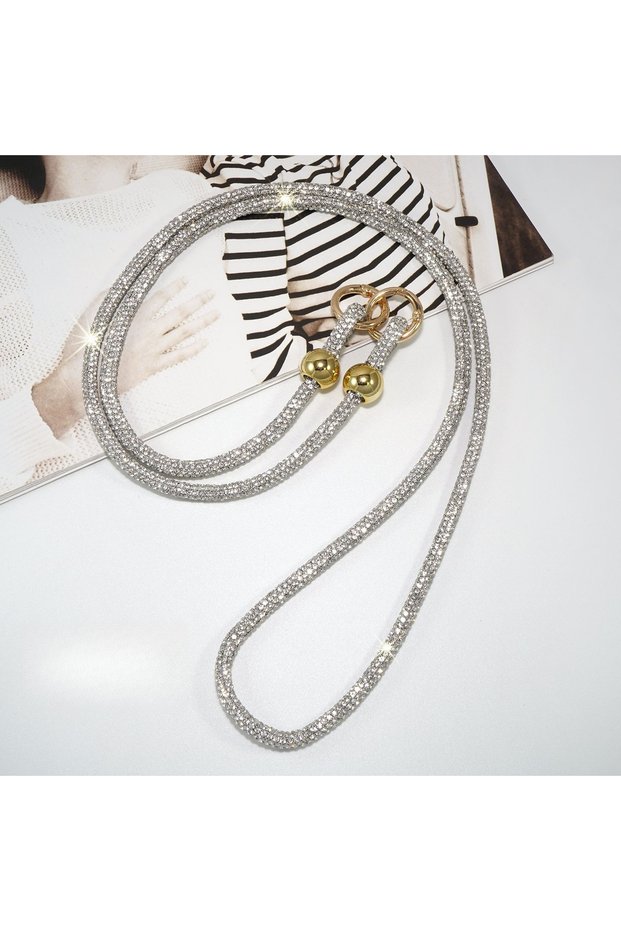 Silver - long Other Luxury Full Diamond Mobile Phone Lanyard Fashion Outdoor Multi-functional Long C