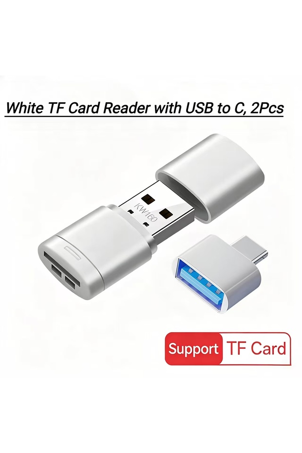 قارئ بطاقات ذاكرة عالي السرعة من WhitewithC-port2pcs USB 2.0 Mini TF مع محول من النوع C، متوافق