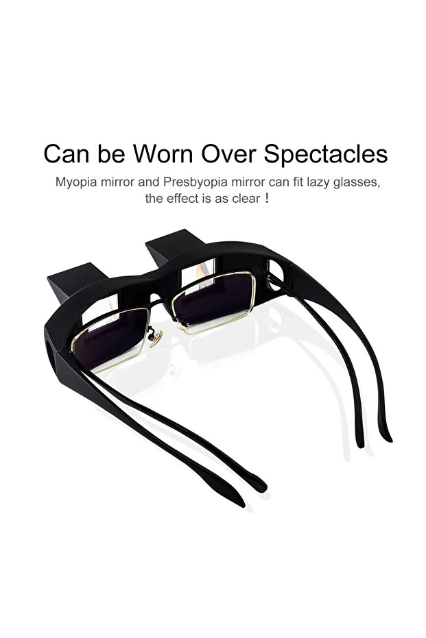 Black Large Prism Lazy Glasses HD, Bed Reading Refraction Eyewear, Hands-Free for Phone/TV, Universa