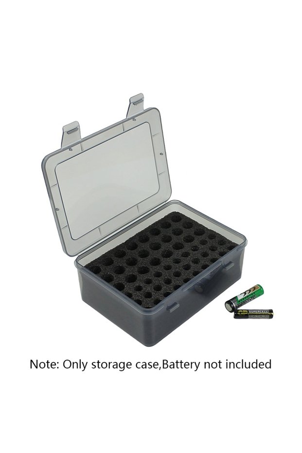 Transparent gray Battery Storage Organizer Holder Holds 54 AA AAA Batteries, Battery Box Case Garage
