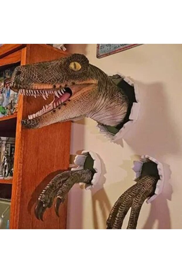 dinosaurs 3 Pcs Velociraptor Wall Decoration , Holiday Party Decoration, Dinosaur Wall Statue Crafts