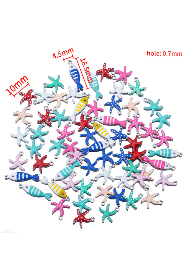 20pcs Steel-Mixed 20pcs Stainless Steel Small Starfish Fish Enamel Pendant for DIY Jewelry Making Ac
