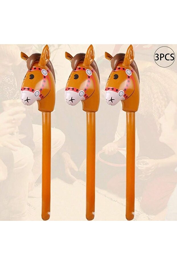 3pcs-matoubang 3PCS Inflatable Horsehead Stick, Cute Brown Horsehead Stick, Suitable For Cowboy Them