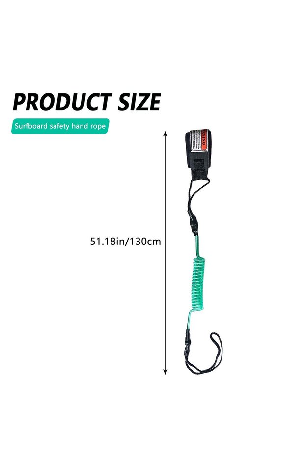 green 130cm Surfboard Surfing Safety Rope Hook and Loop Single-Wrap Strap Coiled Bodyboarding Leash
