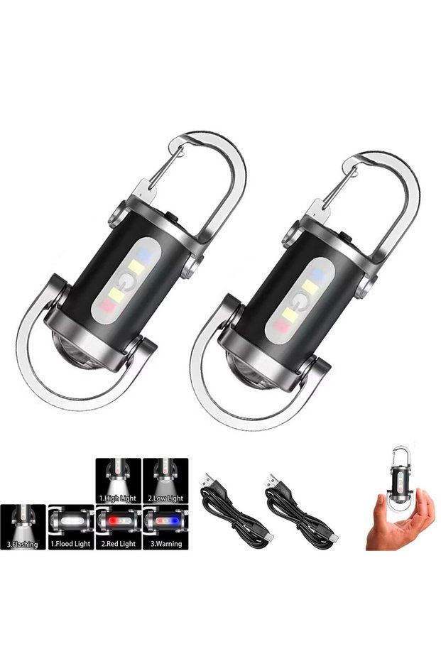 Fixed focus B-2PCS Portable Rechargeable LED COB Keychain Handheld Flashlights Hanging Emerg