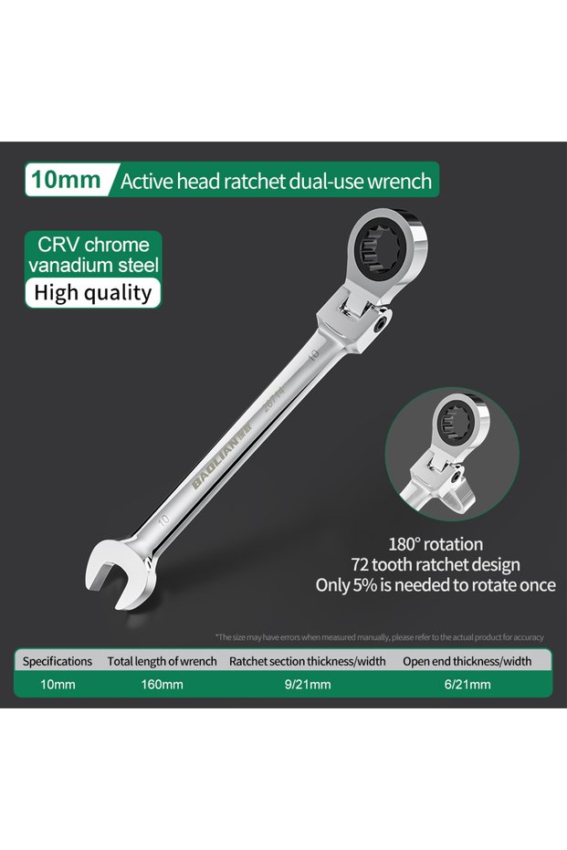 10mm 6-10mm Automatic Fast And Labor-Saving Dual-Use Open-Ended Universal 72-Tooth Ratchet Wrench Mo