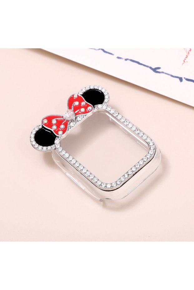 40mm Silvery Protective Case for Apple Watch series 9 8 7 Rhinestone Women Fashion Cute Cartoon Anim