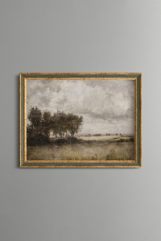 Rural Scenery under Cloudy Sky - Vintage Patterned Painting - Fine Model