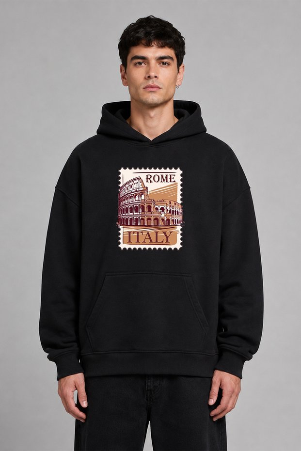 Rome Italy Design Pre-Printed Oversize Black Hooded Sweatshirt