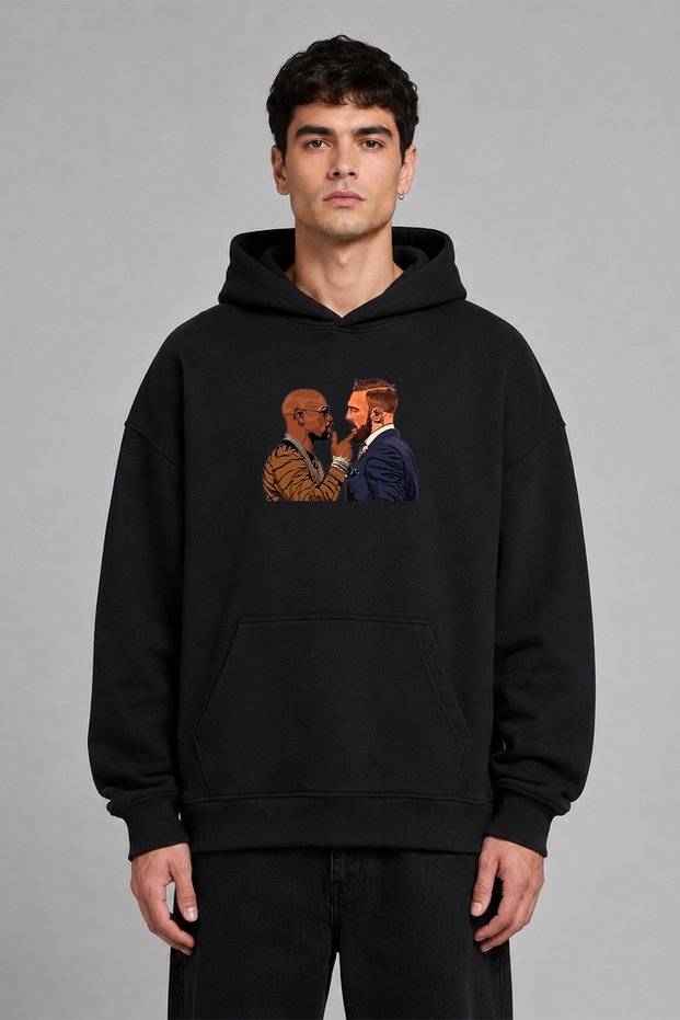 Boxing Debate Design Pre-Printed Oversize Black Hooded Sweatshirt