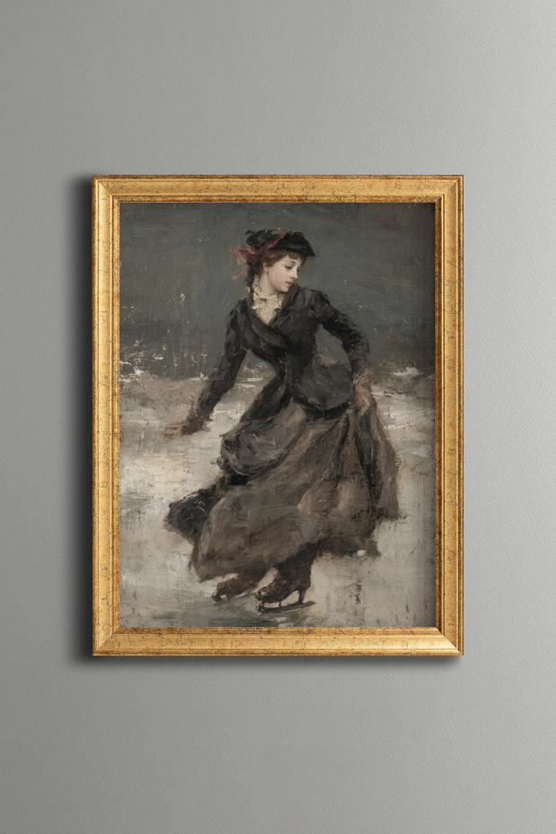 Ice Skating Woman - Vintage Patterned Painting - Slim Model