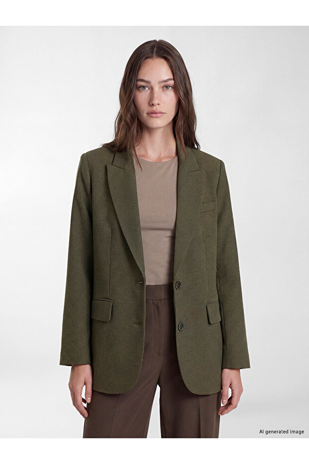 Two Mt Shop Quality Lcw Modest Green Polyviscon Plaid Loose & Baggy Women's Blazer Jacket