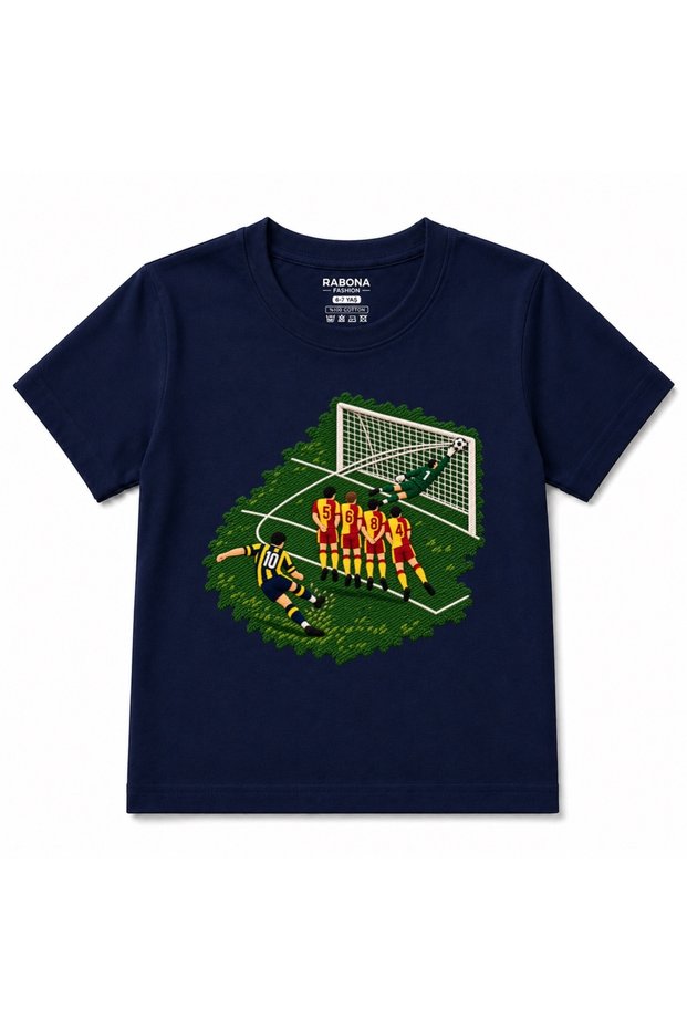 Top Corner Free Kick Football Action Graphic Kids T-Shirt
