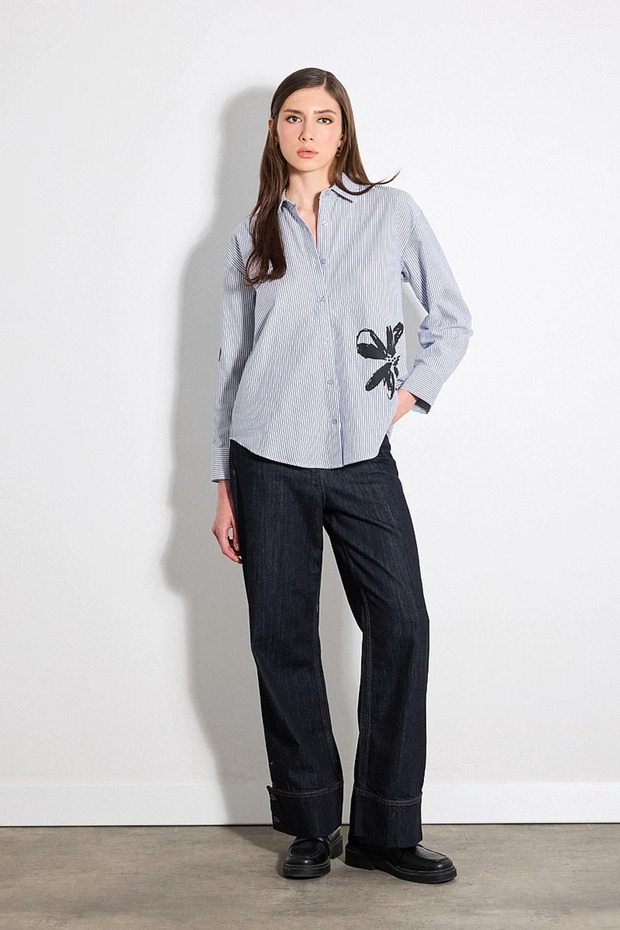 Dreamer Collection Floral Printed Oxford Shirt - Navy Blue