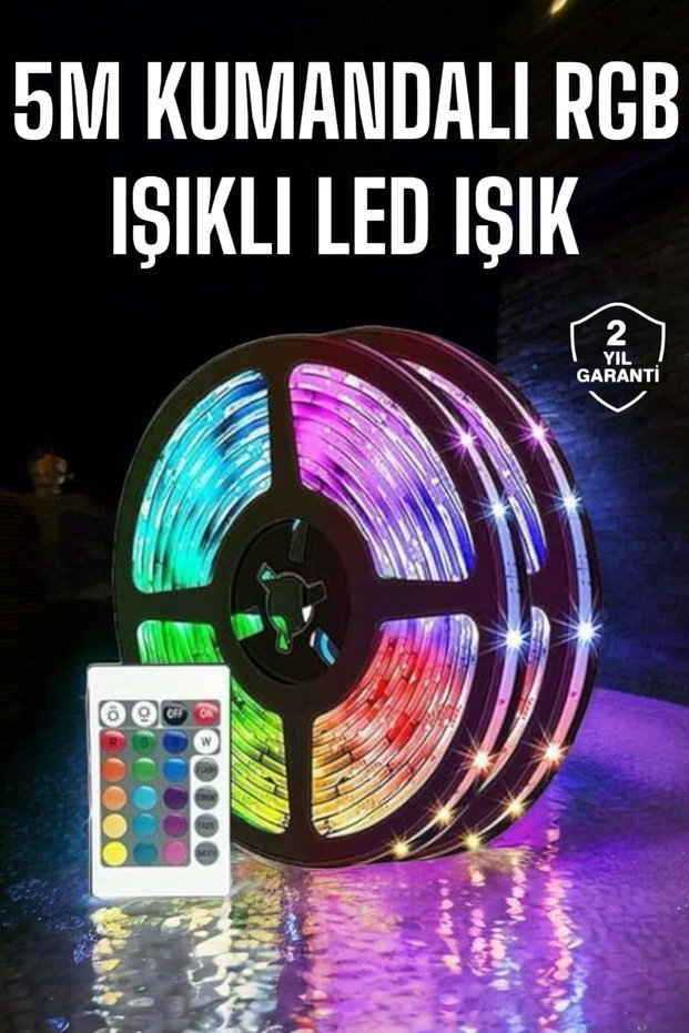 شريط LED بطول 5 أمتار RGB مزود بمحول طاقة يمكن التحكم فيه مناسب لأي بيئة