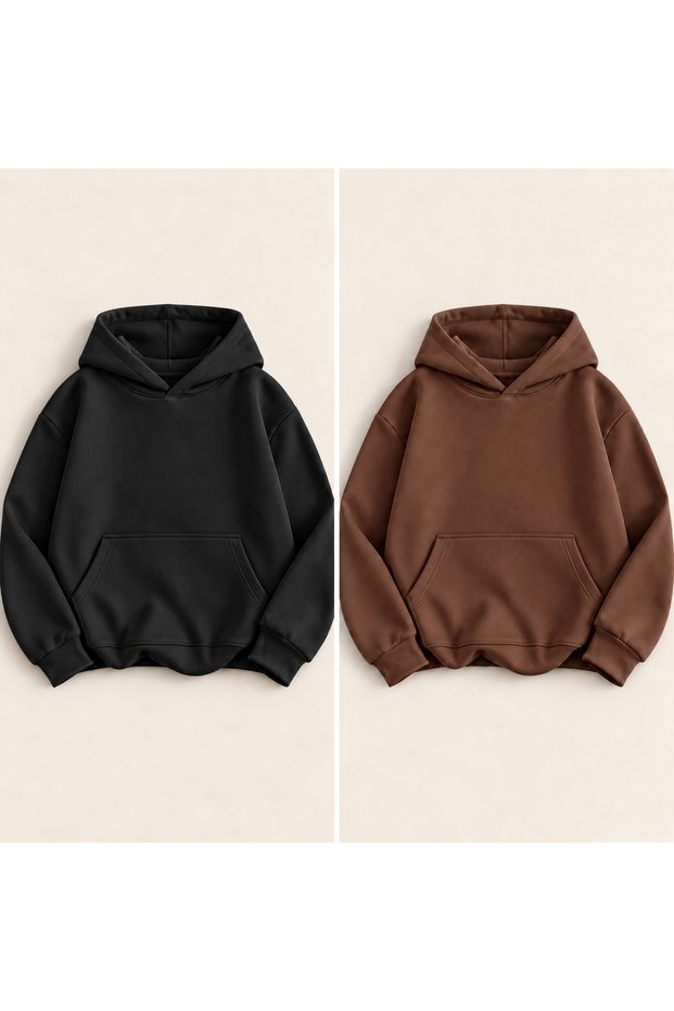 Unprinted Plain Unisex 2-Piece Hooded Three-Thread Sweatshirt Pack