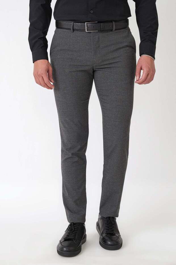Slim Fit Side Pocket Stretchy Wool Anthracite Trousers P 1232