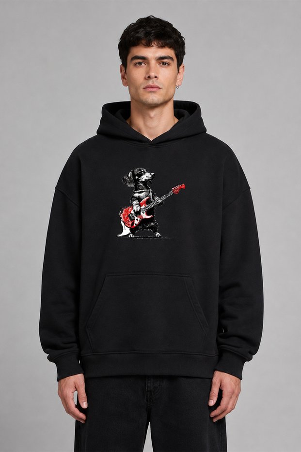 Sweet Rocker Design Pre-Printed Oversize Black Hooded Sweatshirt