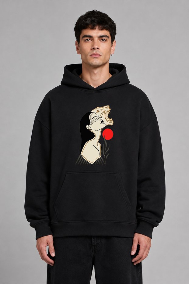 Tiger Spirit Women's Design Pre-Printed Oversize Black Hooded Sweatshirt