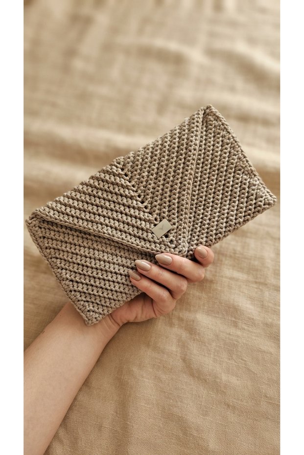 Crochet Knitted Zigzag Patterned Special Design Handbag