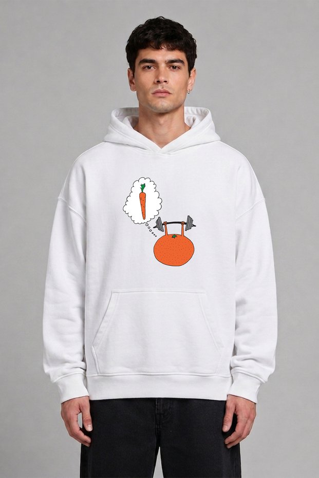 Hayaller Gym Design Pre-Printed Oversize White Hooded Sweatshirt