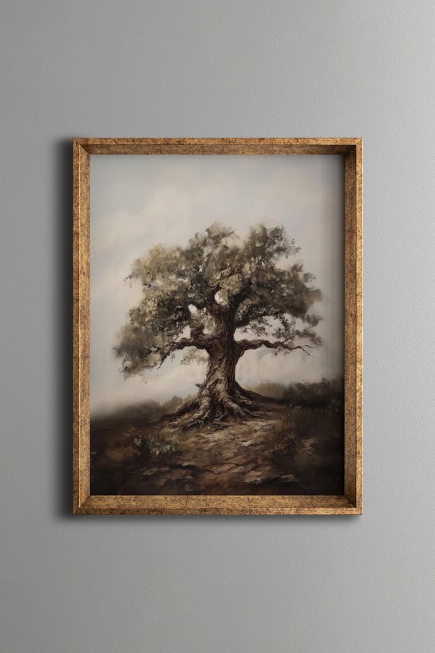 Olive Tree with Roots - Vintage Patterned Painting - Fine Model