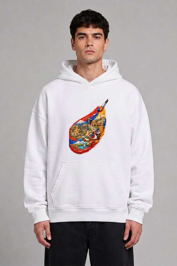 Romania Picture Design Pre-Printed Oversize White Hooded Sweatshirt