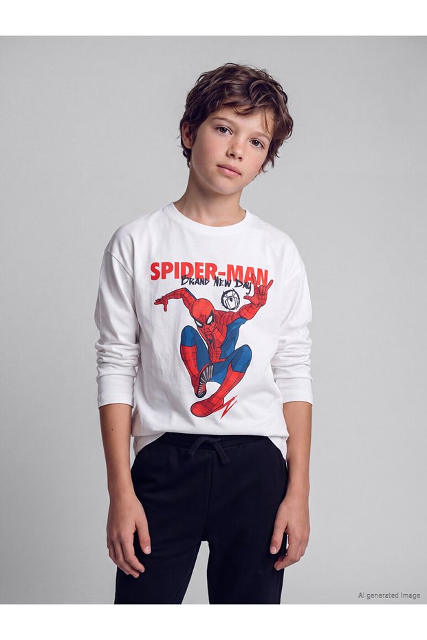 Peak New Season White Printed Boys' T-Shirt