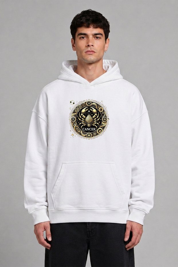 8 Arms Cancer Design Pre-Printed Oversize White Hooded Sweatshirt